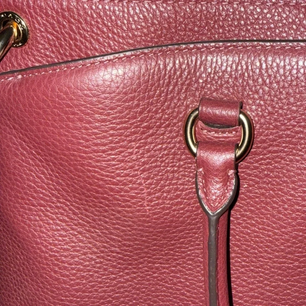 Coach Pebble Leather Satchel Burgundy‎ Gold Hardware Top Handle Crossbody Bag